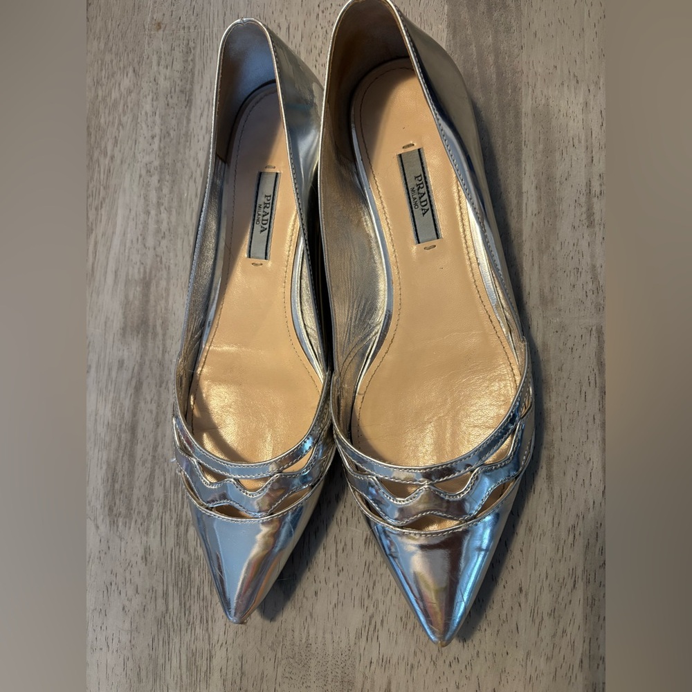 Prada - Metallic Silver Flats